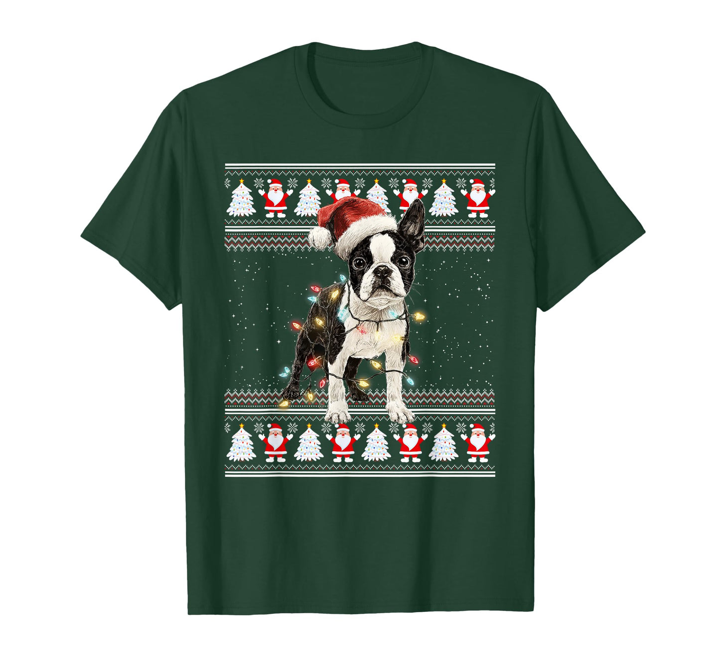 Boston Terrier Ugly Christmas Sweaters Funny Dog Lights Xmas T-Shirt