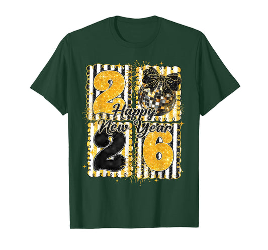 Happy New Year Party Hello 2026 Coquette Bow Family Matching T-Shirt