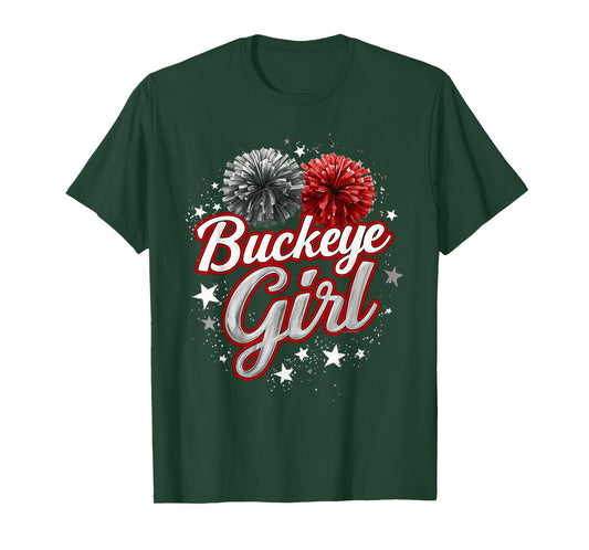 Buckeye Girl Pom-Poms Vintage Sports Ohio Womens Home State T-Shirt