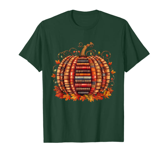 Fall Book Pumpkin Autumn Retro Reading Teacher Books Lover T-Shirt