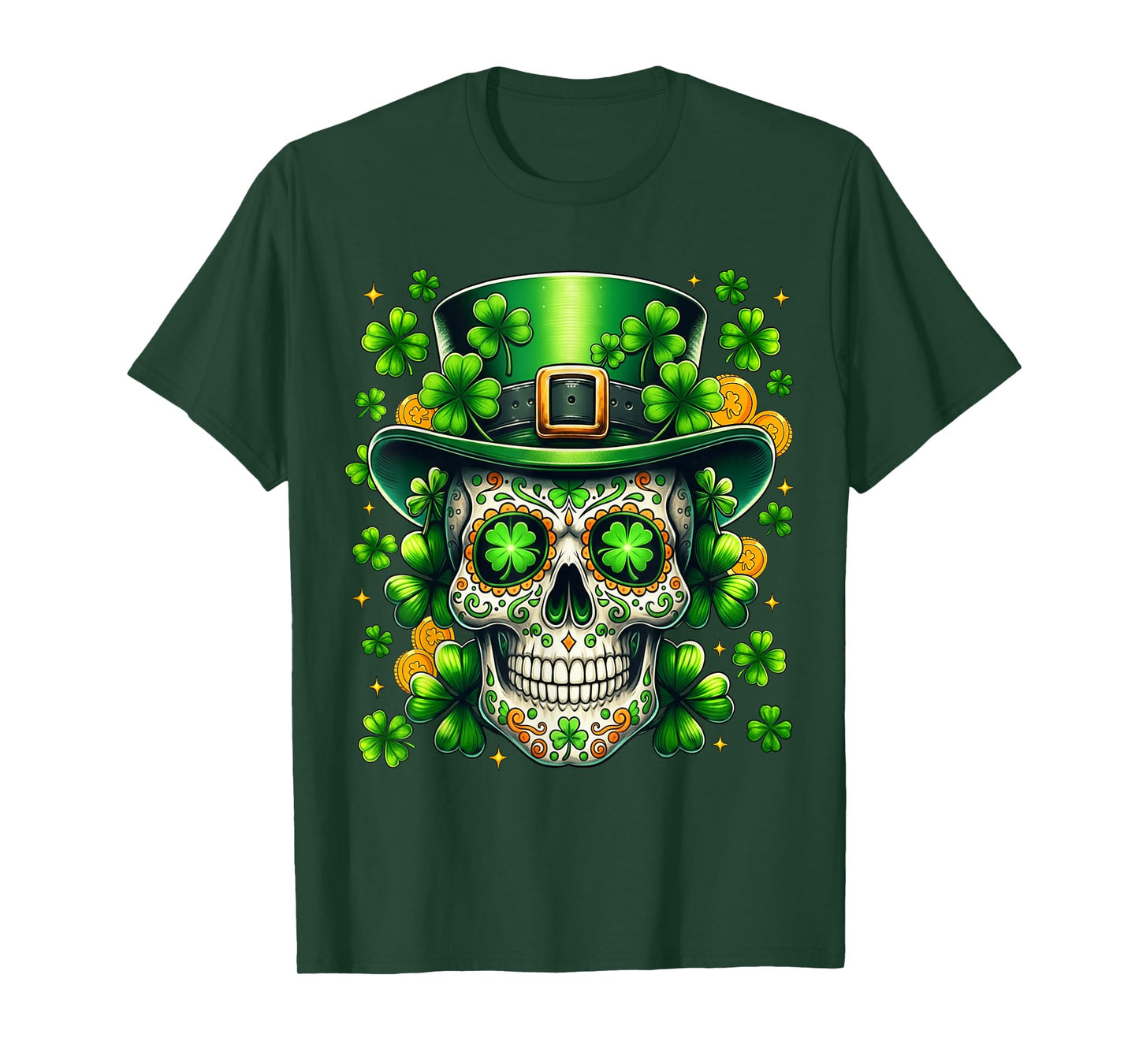 Sugar Skull St Patricks Day of The Dead Lucky Shamrock Men T-Shirt