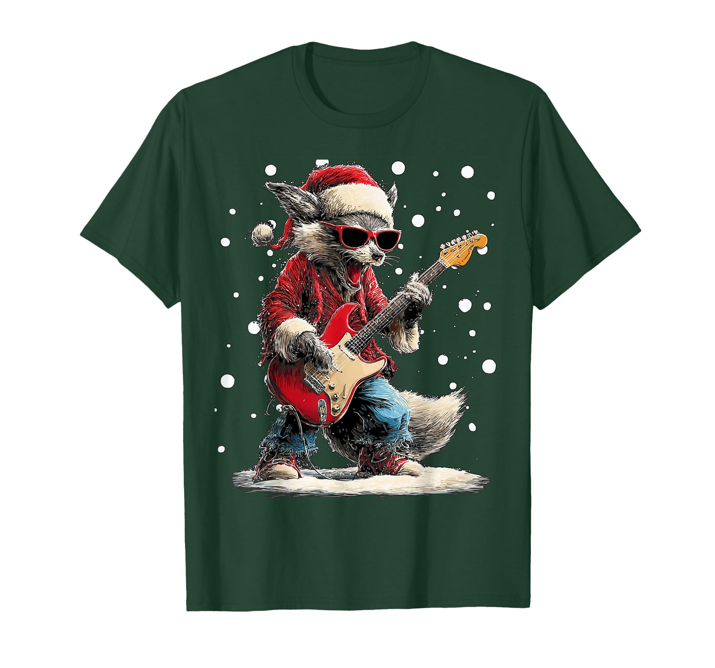 Christmas Fox Playing Guitar Funny Musician Animal Music T-Shirt