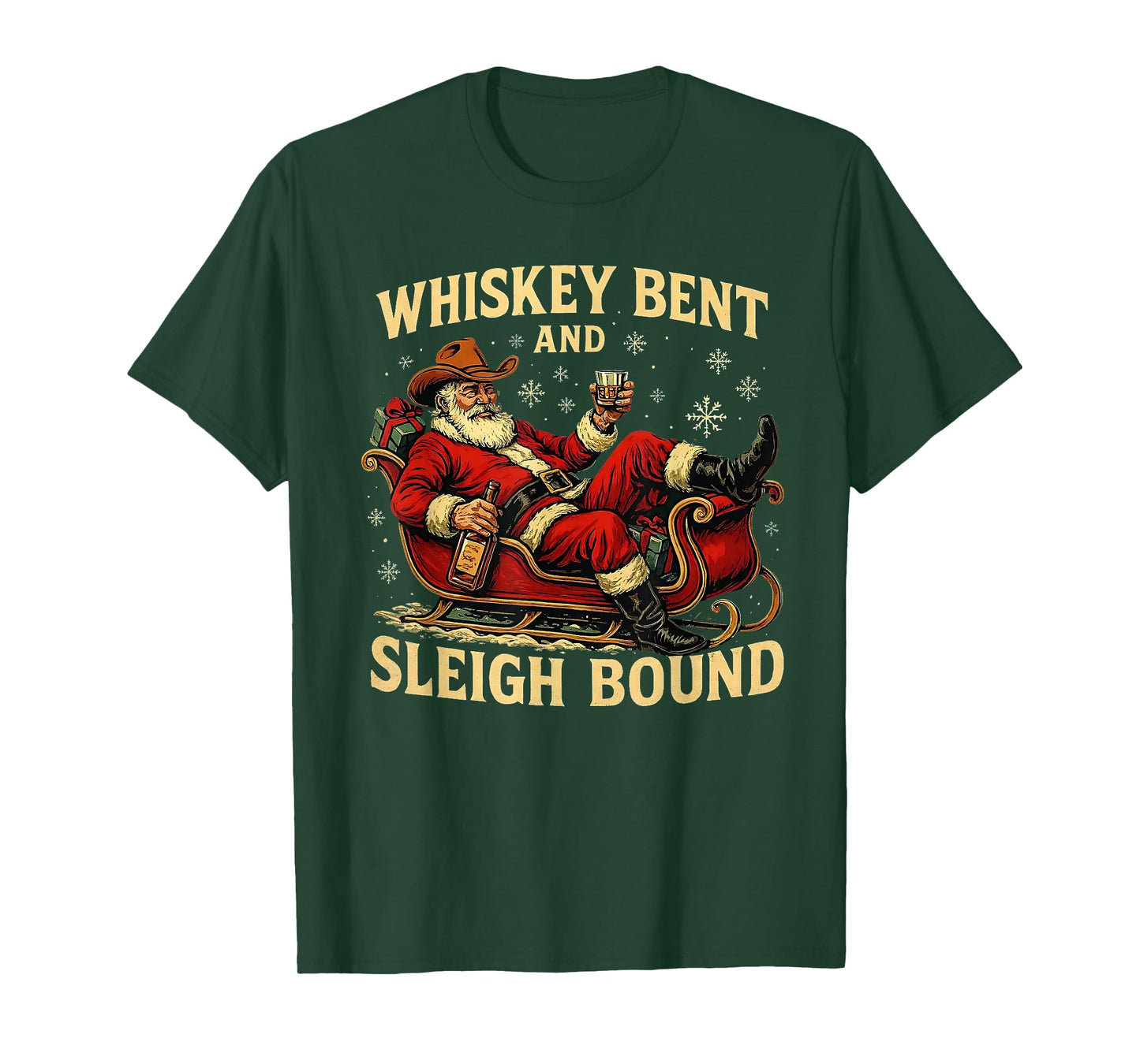 Whiskey Sleigh Bound Cowboy Santa Christmas T-Shirt