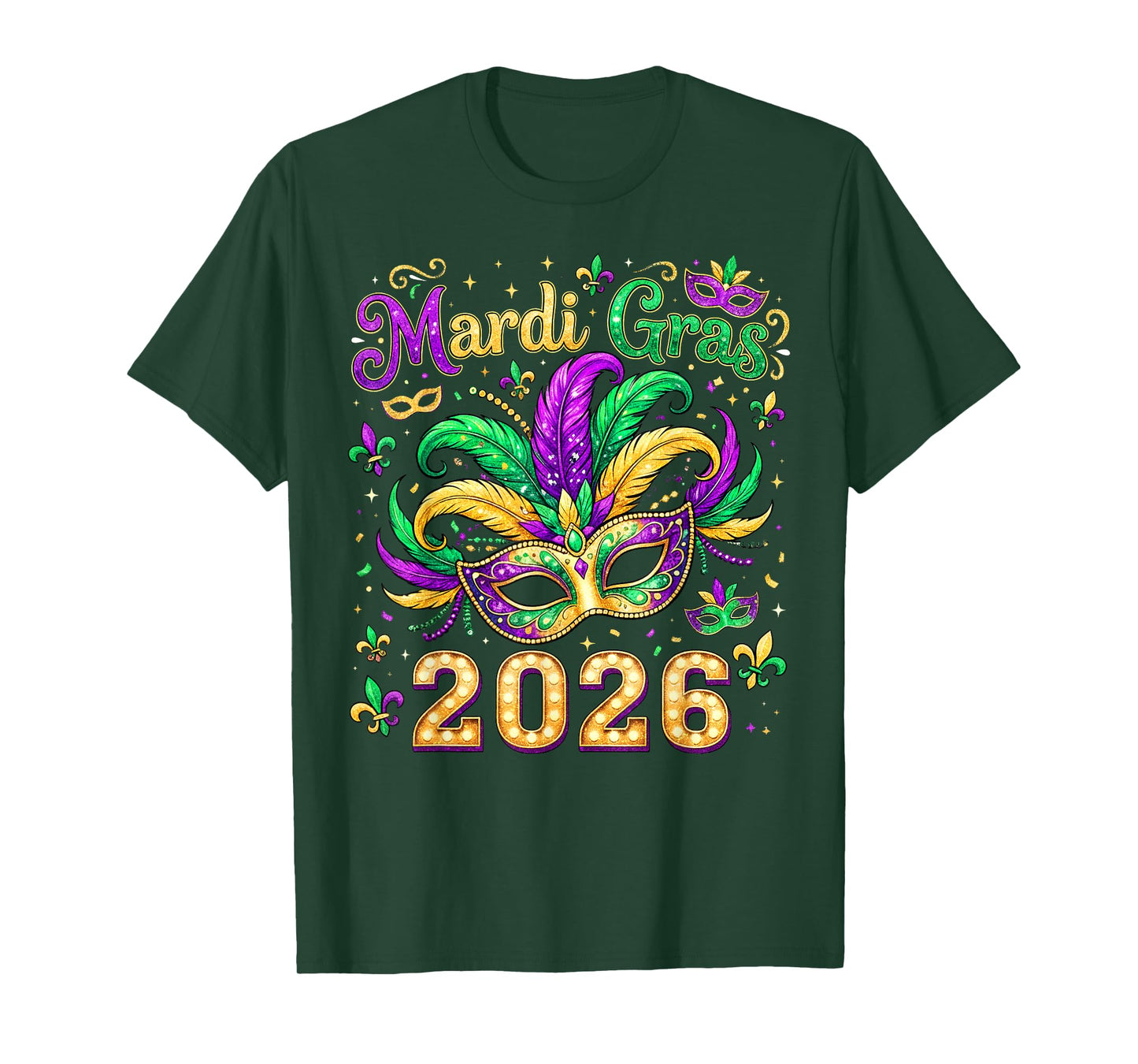 Mardi Gras Mask Parade 2026 New Orleans Men Women Kids T-Shirt