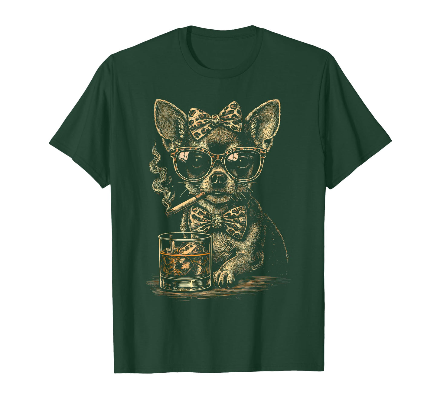 Chihuahua Smoking Cigarette Whisky Lover Funny Chihuahua Dog T-Shirt