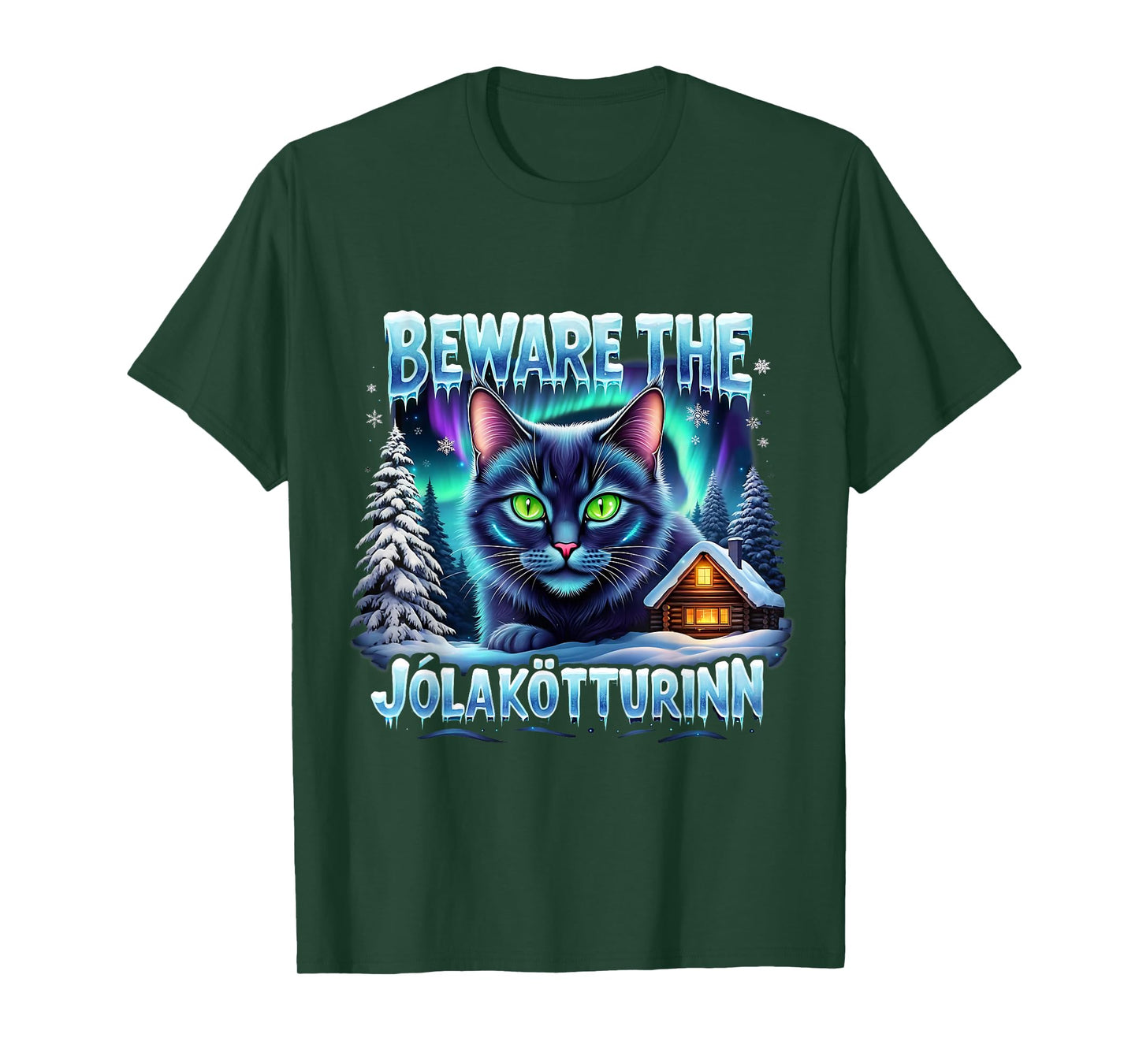 Beware The Jólakötturinn Christmas Cat Iceland Design T-Shirt