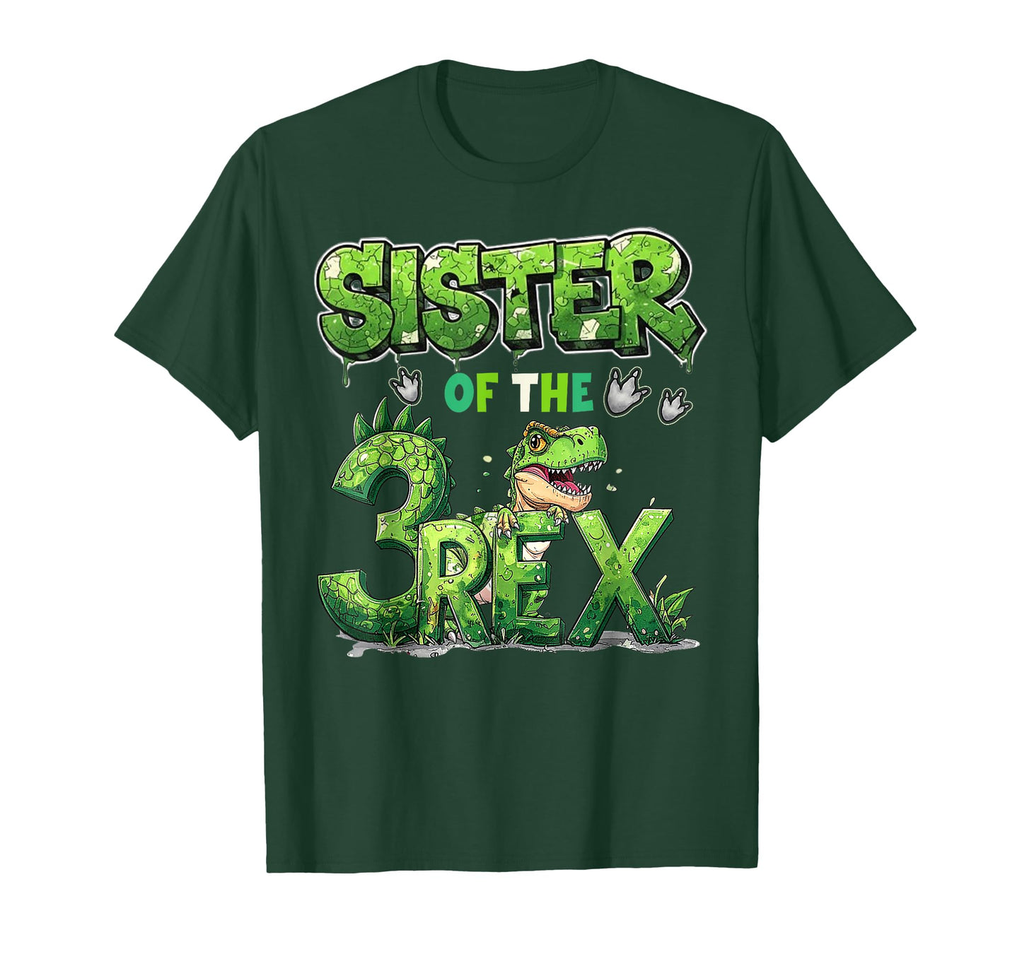 Sister of The Three Rex Birthday Boy Dinosaur Family Party T-Shirt