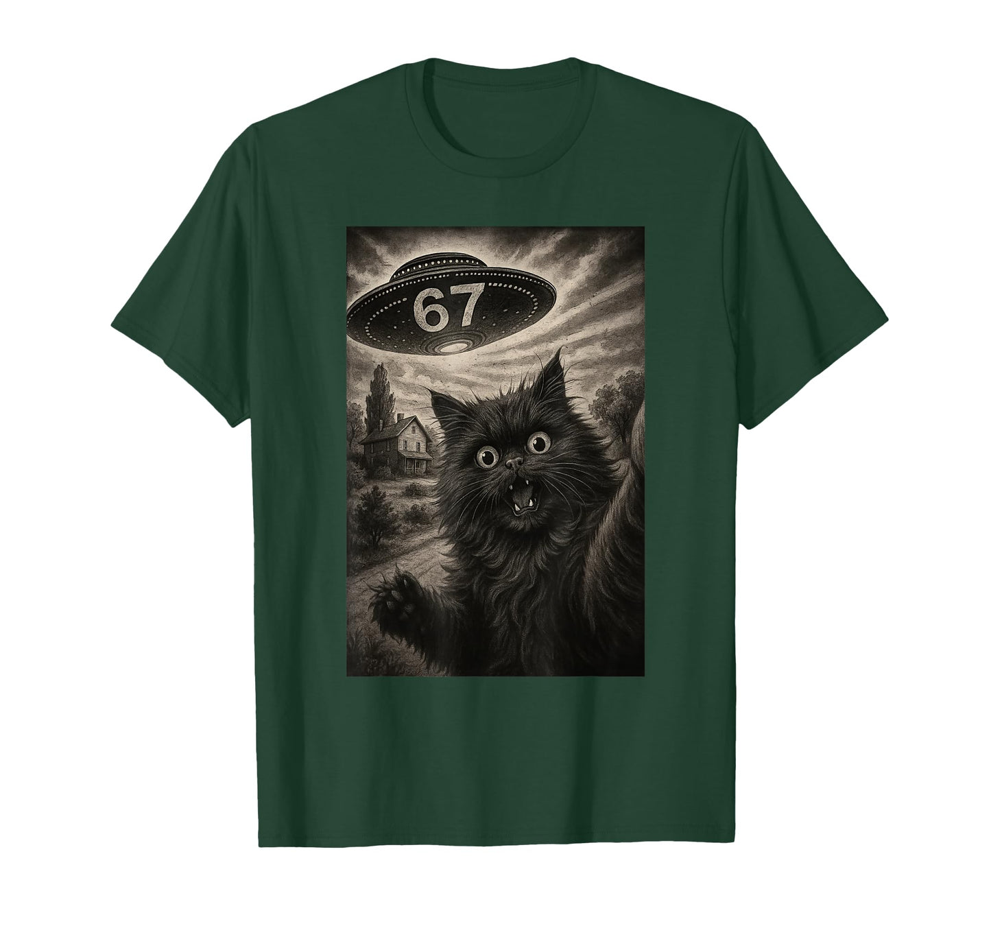 Cat Selfie 67 Meme Six Seven Funny UFO T-Shirt