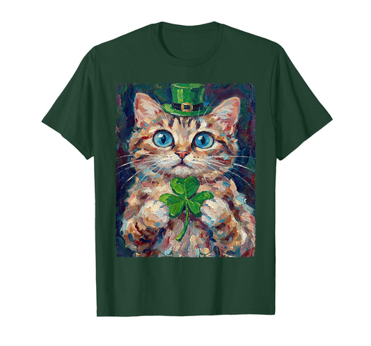 Lucky Cat St Patricks Day Green Shamrock Irish Funny T-Shirt
