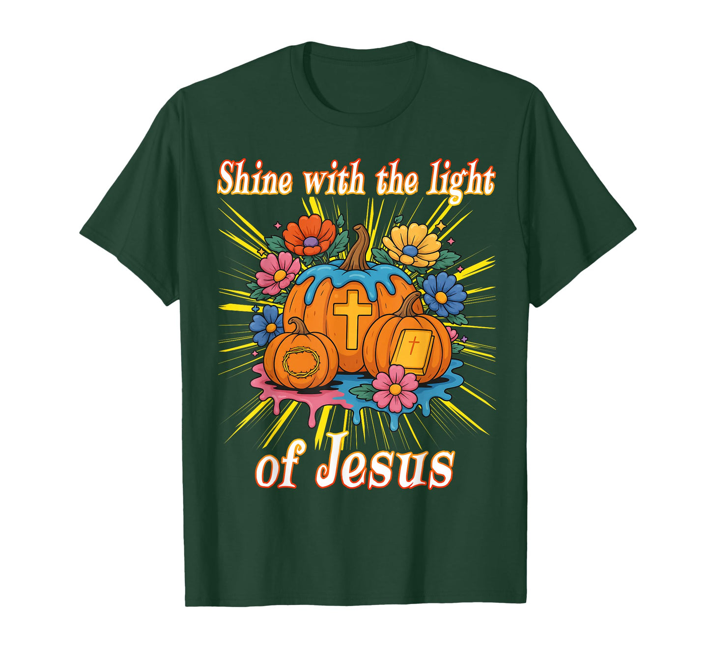 Shine with The Light of Jesus Pumpkin Christian Halloween T-Shirt