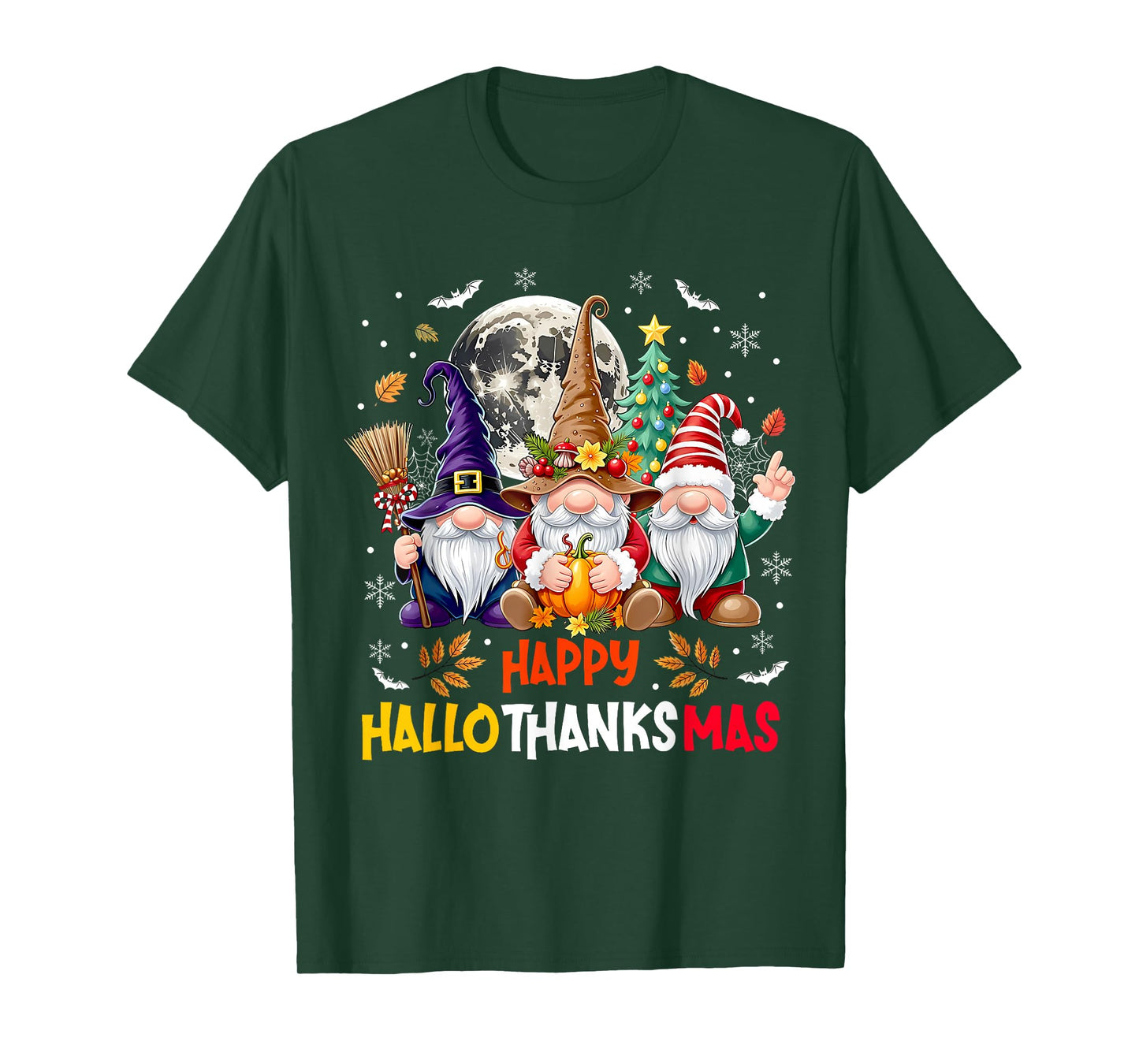 Happy Hallothanksmas Gnomes Lover Halloween Merry Christmas T-Shirt