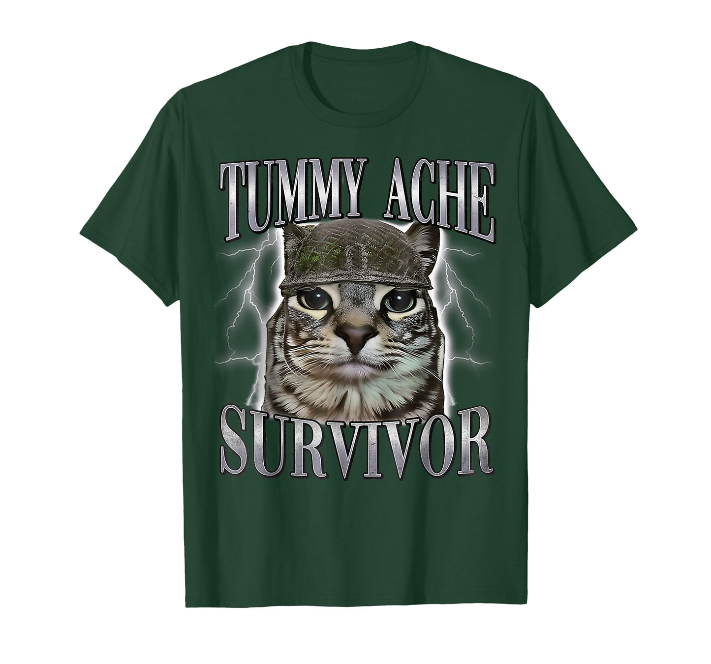 Tummy Ache Survivor Cat Meme Funny Saying Cats Animals Quote T-Shirt