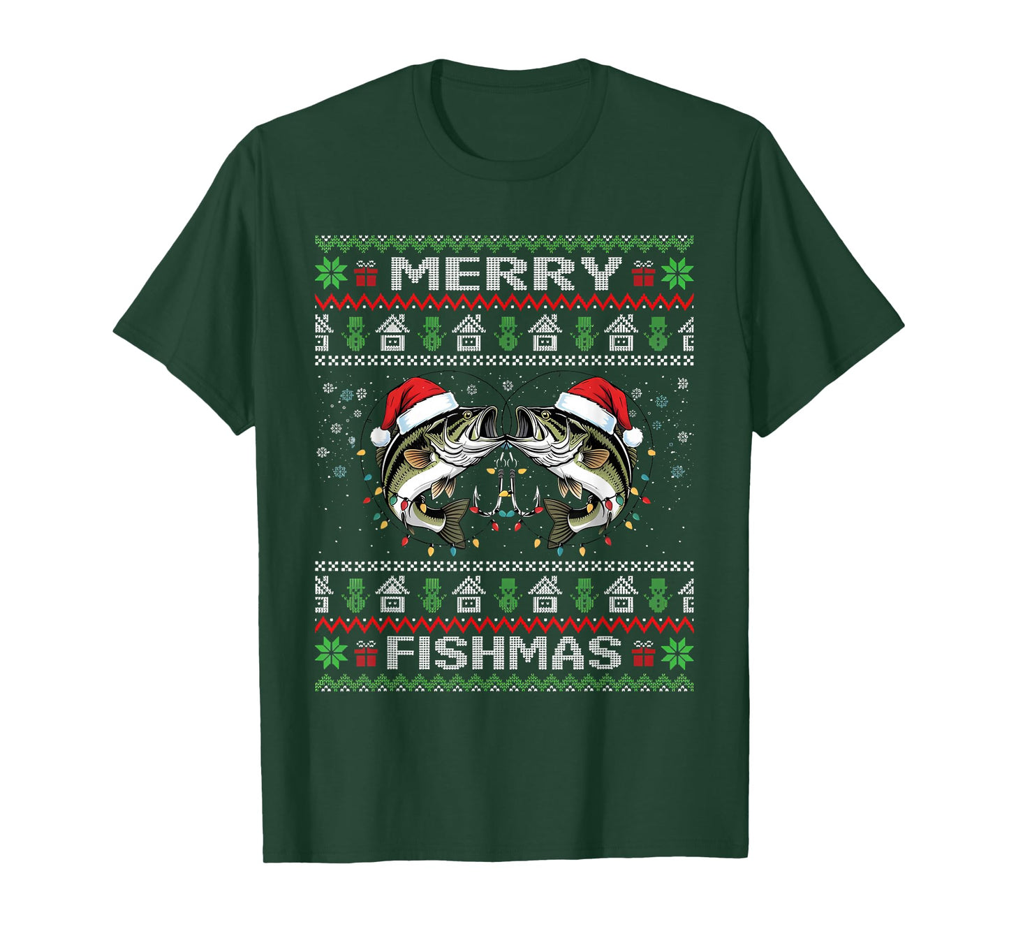 Merry Fishmas Bass Fish Fishing Christmas Ugly Sweater Xmas T-Shirt