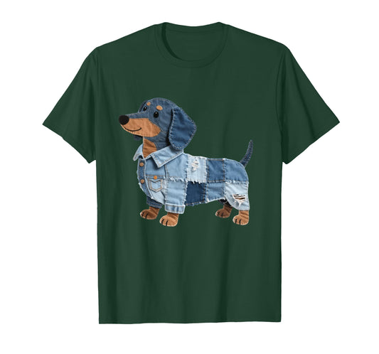 Dachshund Pattern Denim Patchwork Art Funny Dachshund Dog Long Sleeve T-Shirt