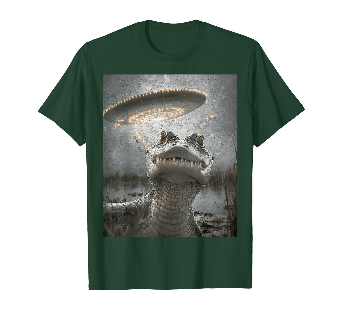Alligator Selfie with Alien UFO Funny T-Shirt