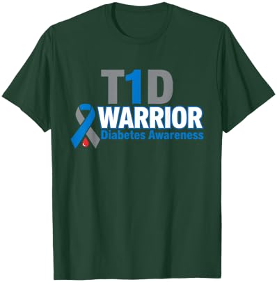 T1D Warrior Type 1 Diabetes Awareness Blue Ribbon Men Women T-Shirt - T-Shirt | Forest
