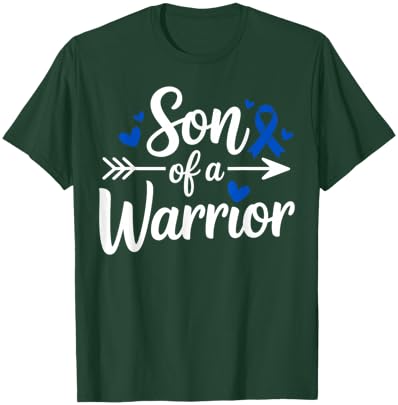 Son of a Warrior Colon Cancer Awareness Blue Ribbon Support T-Shirt - T-Shirt | Forest