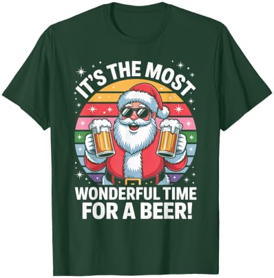 Funny Time for a Beer Santa Christmas T-Shirt - T-Shirt | Forest