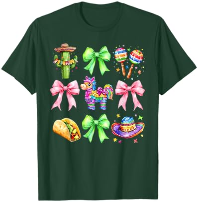 Coquette Bow Unicorn Tacos Cinco De Mayo Mexican Sombrero T-Shirt - T-Shirt | Forest