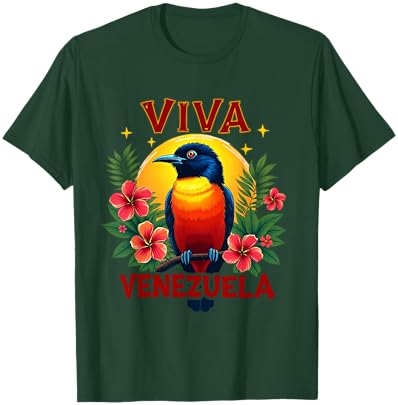 Viva Venezuela Tropical Troupial Hibiscus Venezuelan Turpial T-Shirt - T-Shirt | Forest