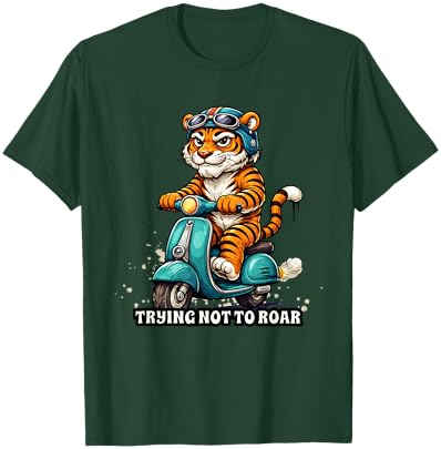 Tiger on Scooter Funny Urban Streetwear Casual Everyday T-Shirt - T-Shirt | Forest
