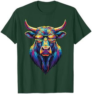 Colorful Buffalo Pop Art Sunglasses Sunset Reflection Animal T-Shirt - T-Shirt | Forest