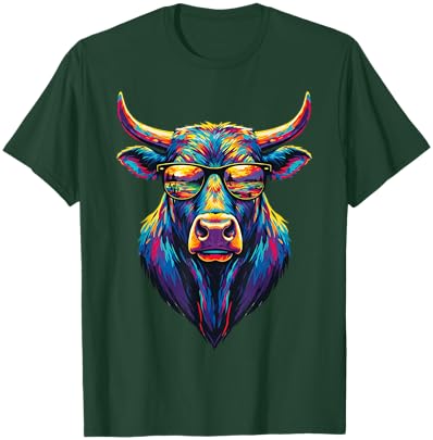 Colorful Buffalo Pop Art Sunglasses Sunset Reflection Animal T-Shirt - T-Shirt | Forest