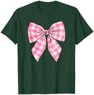 Pink and White Gingham Plaid Coquette Bow Trendy Retro Cute T-Shirt - T-Shirt | Forest