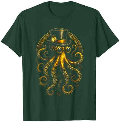 Steampunk Octopus - Retro Funky Gear Art T-Shirt - T-Shirt | Forest