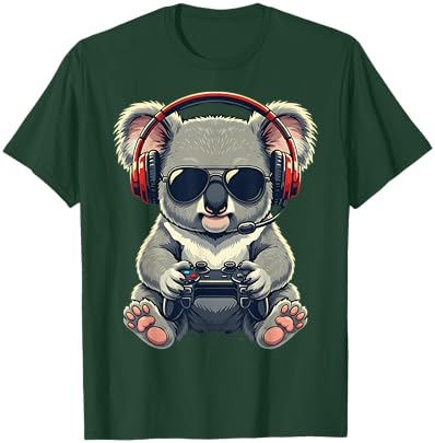 Cute Funny Koala Gamer Gaming Playing Video Games Kids T-Shirt - T-Shirt | Forest