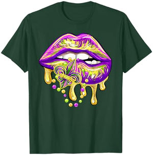 Mardi Gras Lip Fleur De Lis Funny Costume Women Girl T-Shirt - T-Shirt | Forest