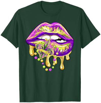 Mardi Gras Lip Fleur De Lis Funny Costume Women Girl T-Shirt - T-Shirt | Forest