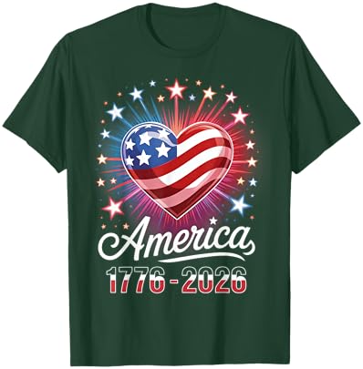Flag Heart 1776 2026 July 4th 250th Birthday T-Shirt - T-Shirt | Forest