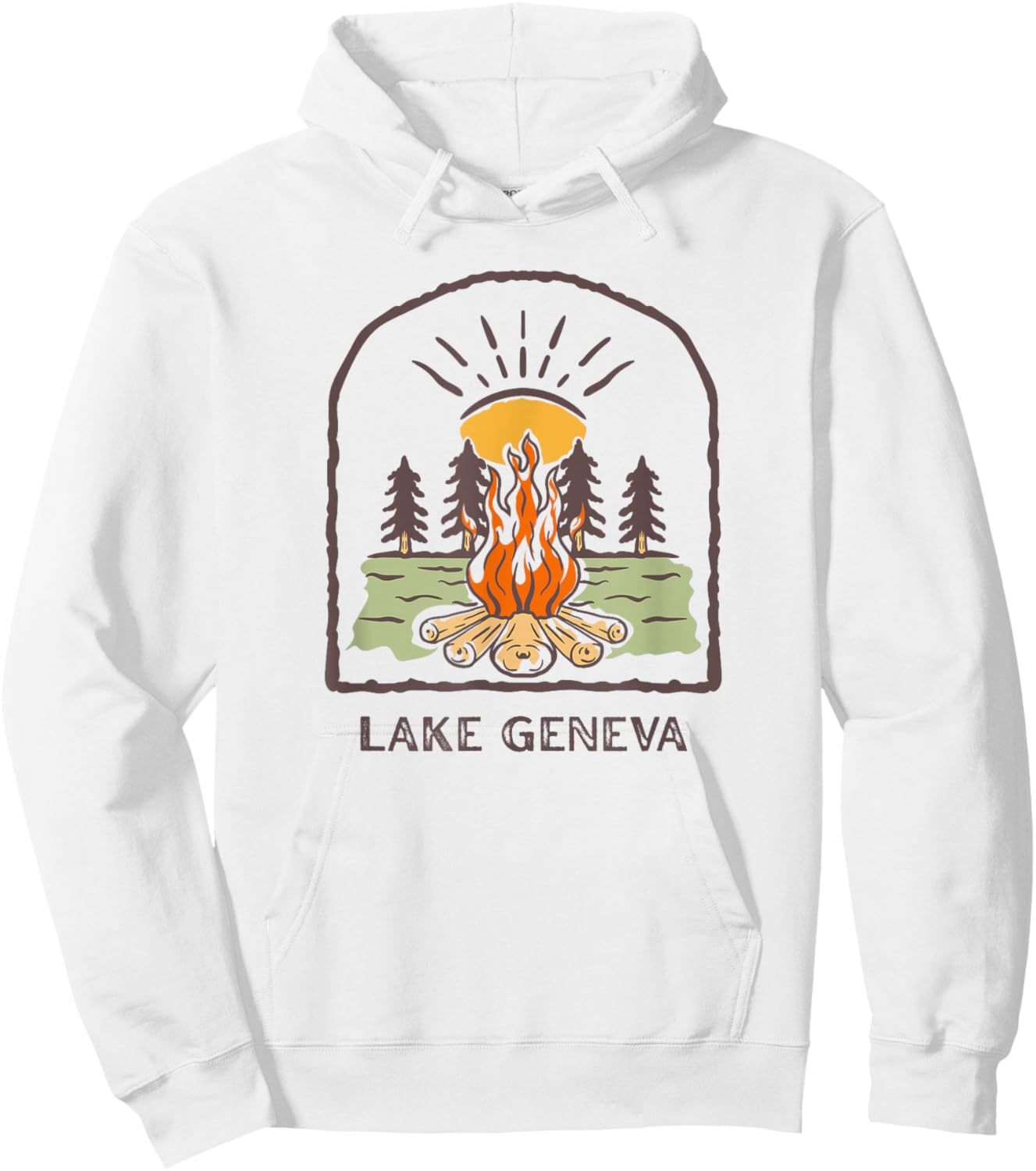 Lake Geneva Wisconsin Retro Campfire Camping UpNorth Midwest Hoodie - Hoodie | White
