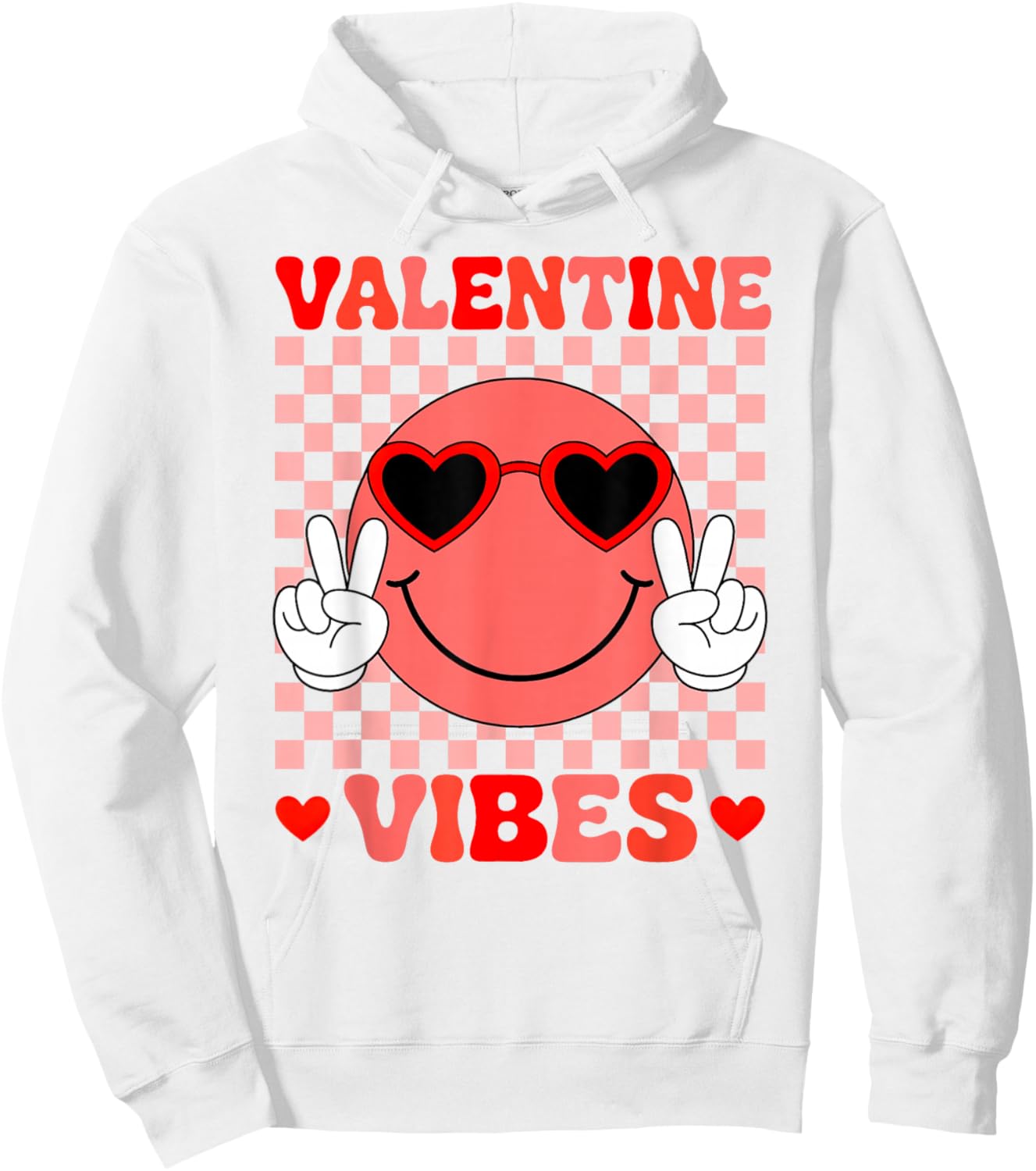 Groovy Valentine Vibes Smile Face Valentines Day Girls Women Hoodie - Hoodie | White