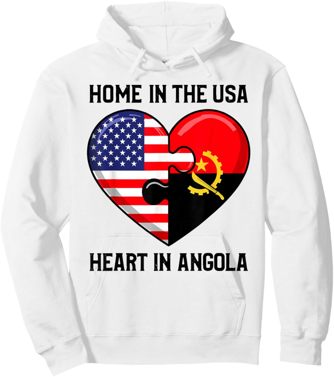 Home in The USA Heart in Angola Flag Love Hoodie - Hoodie | White