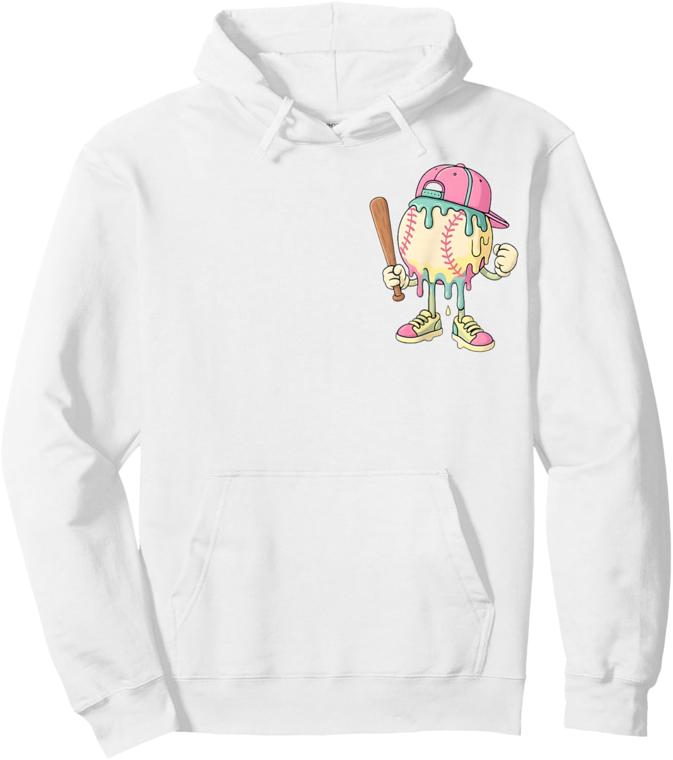 Cute Baseball Ice Cream Drip for Girls & Boys (2 Sides) Hoodie - Hoodie | White