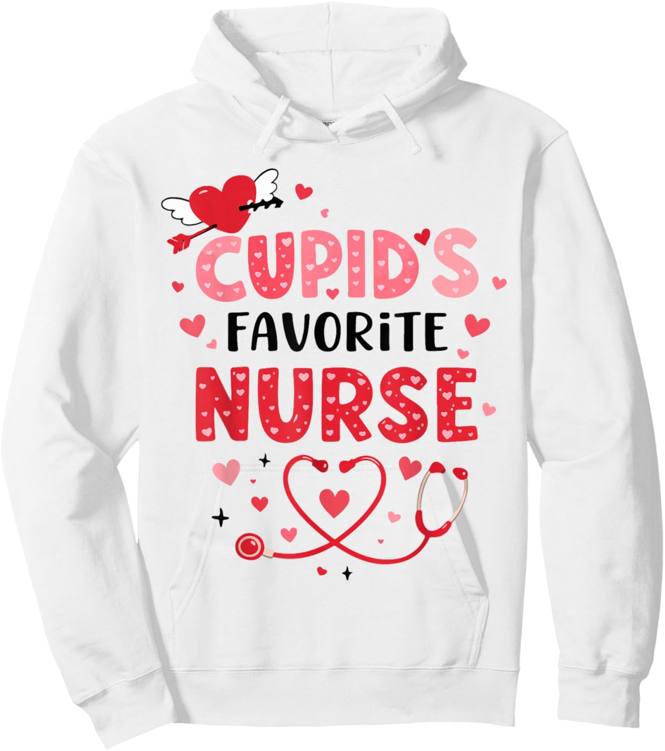 Valentine Cupid’s Favorite Nurse ER Heart Girl Women Men Hoodie - Hoodie | White