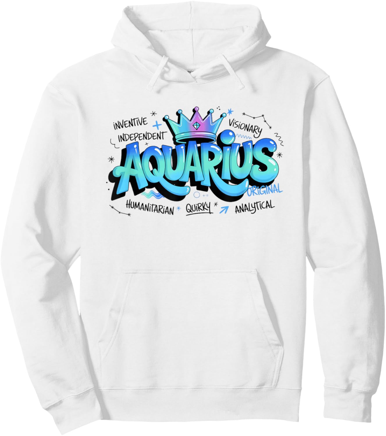 Colorful Aquarius Zodiac Typography Sign Quirky Design Hoodie - Hoodie | White