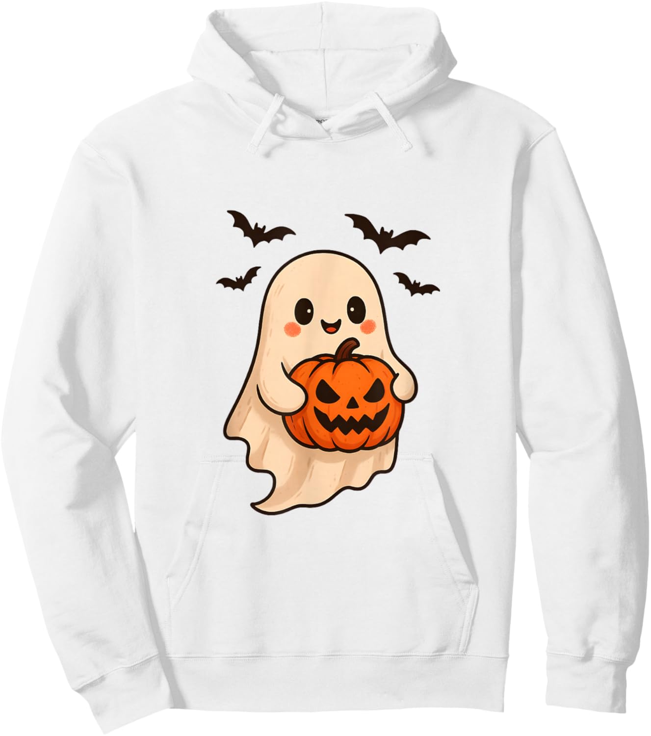 Cute Ghost with Pumpkin for Halloween Costume Party Spooky Hoodie - Hoodie | White