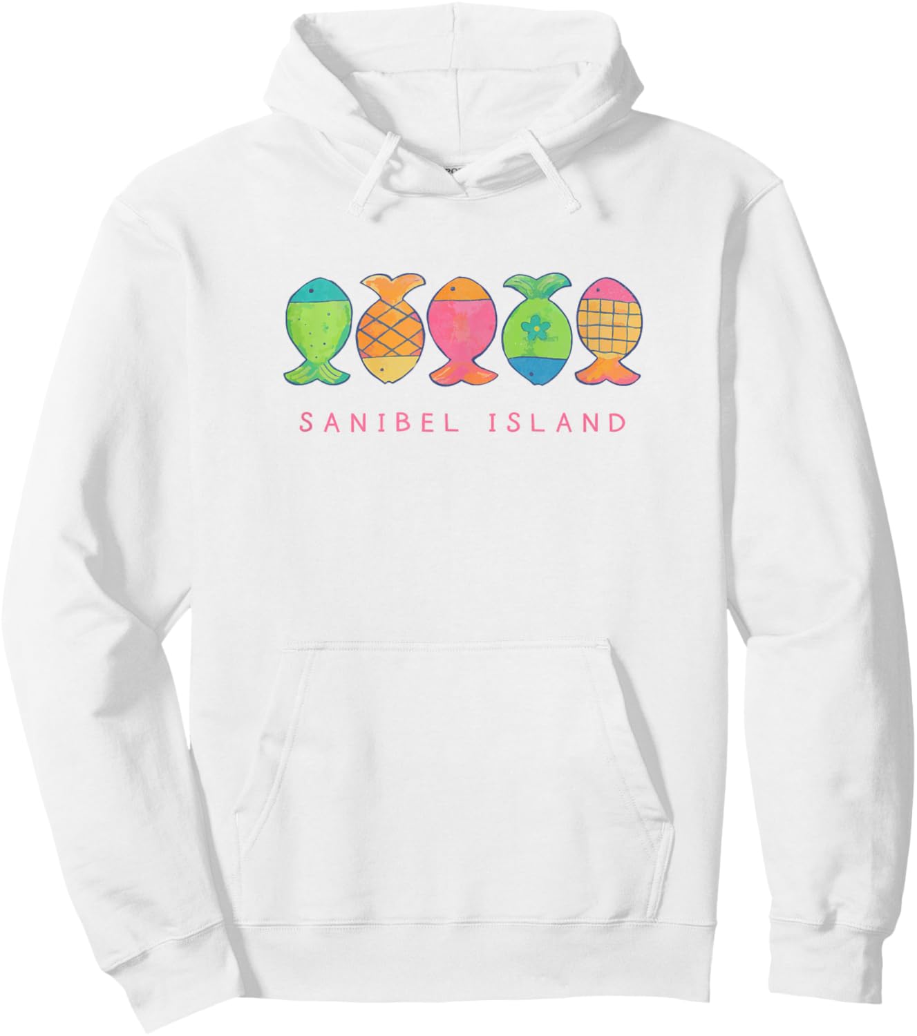 Sanibel Island Cute Beachy Fish Art Graphic Hoodie - Hoodie | White