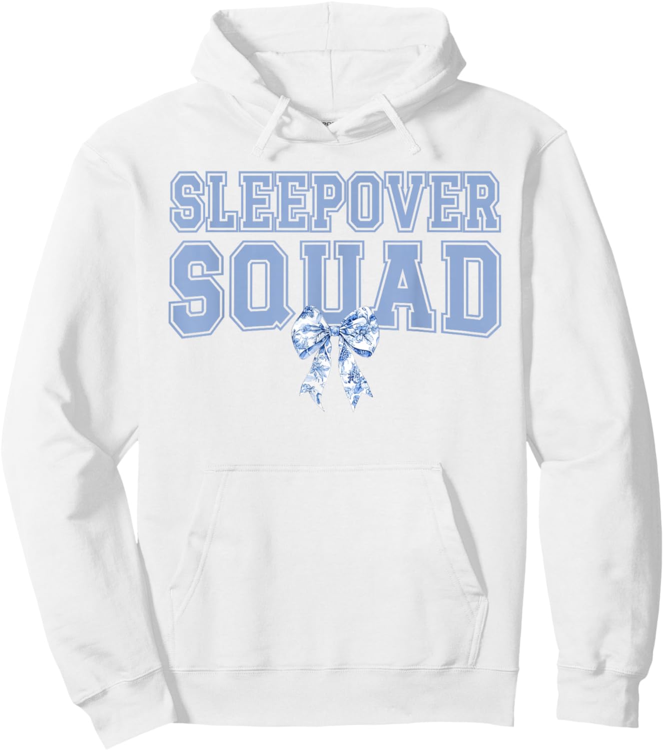 Sleepover Squad Coquette Toile Blue Bow Girls Party Hoodie - Hoodie | White