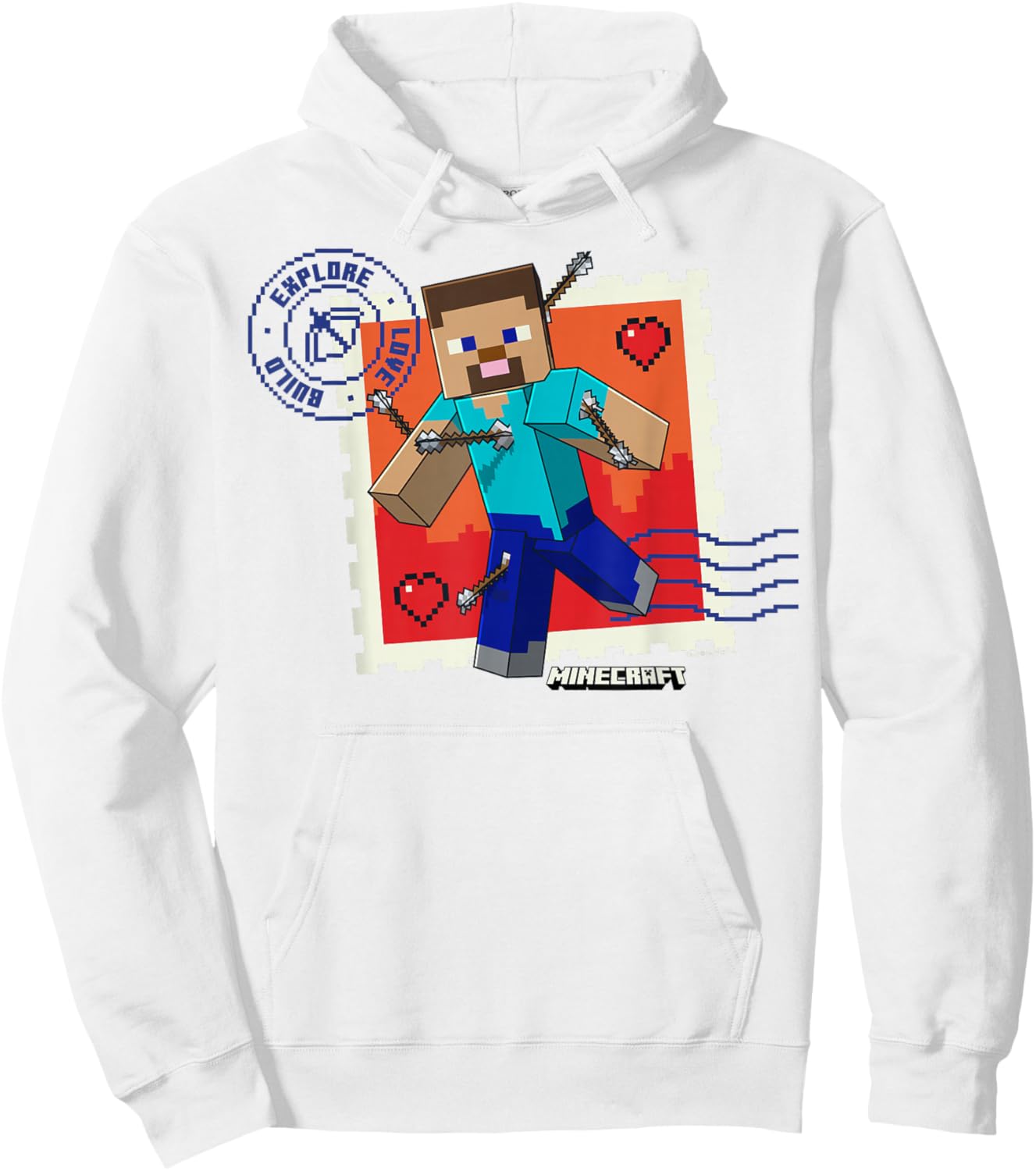 Minecraft Valentine's Day Explore Love Build Steve Arrows Hoodie - Hoodie | White
