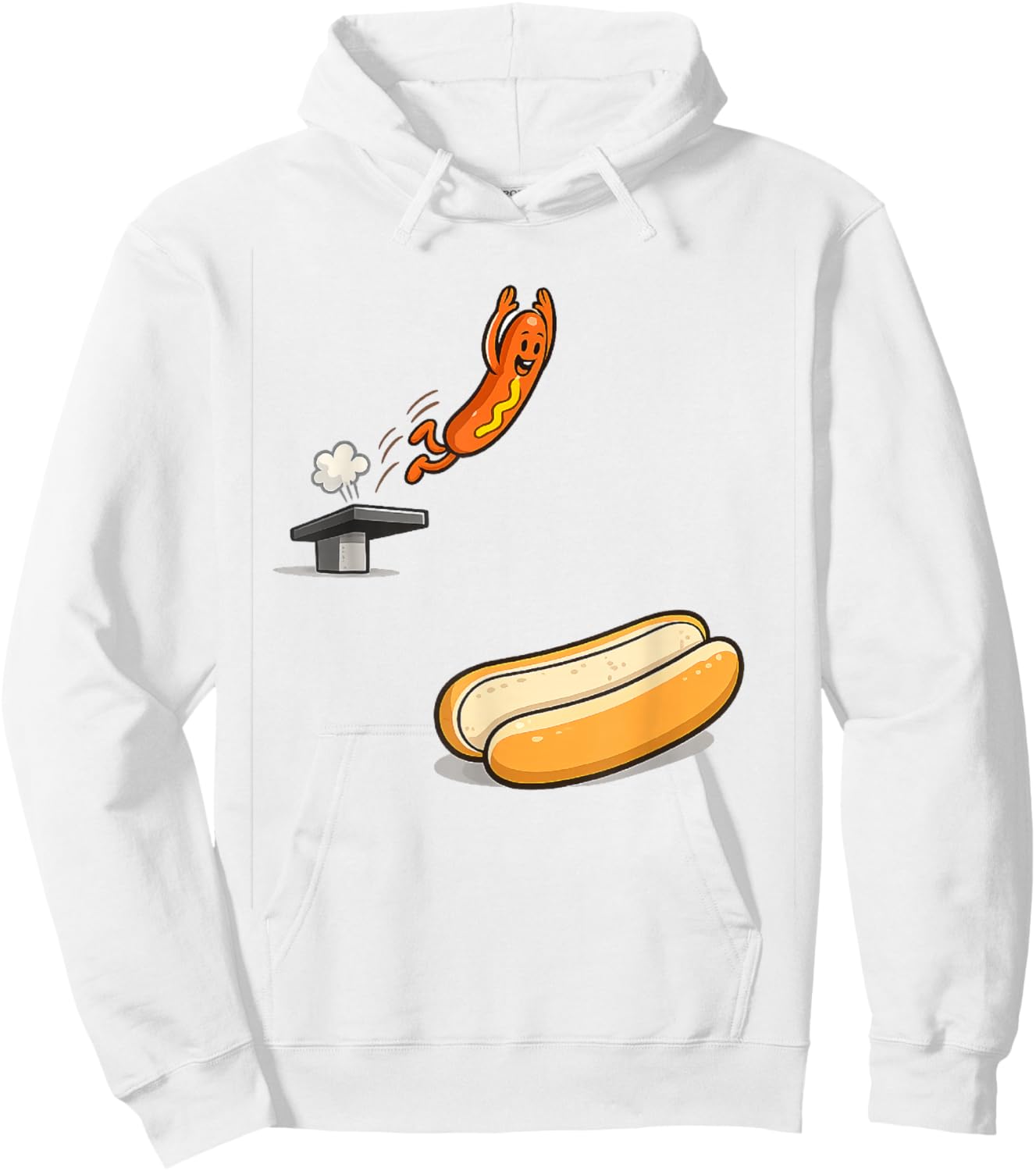 Funny Hot Dog Diving Into Bun Cartoon Food Humor Hoodie - Hoodie | White