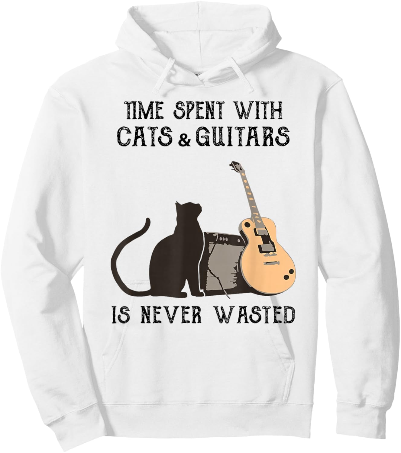 Time Spent with Cats and Guitars is Never Wasted Hoodie - Hoodie | White