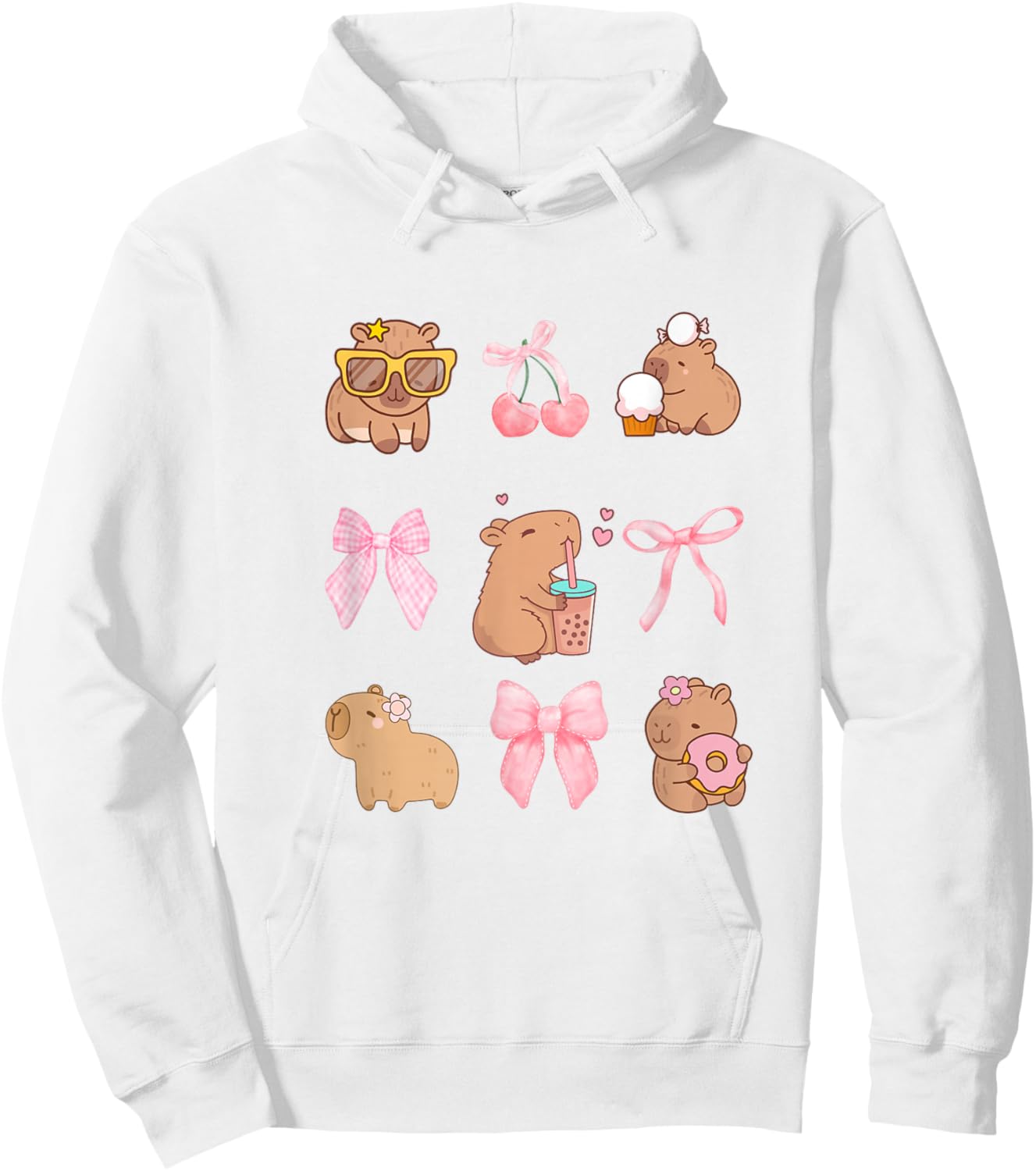 Cute Coquette Bow Capybara Pajamas Pjs Clothes Girls Hoodie - Hoodie | White