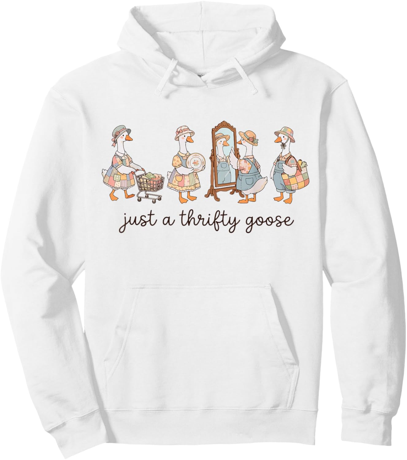 Vintage Just A Thrifty Goose Grandma Funny Silly Thrifting Hoodie - Hoodie | White