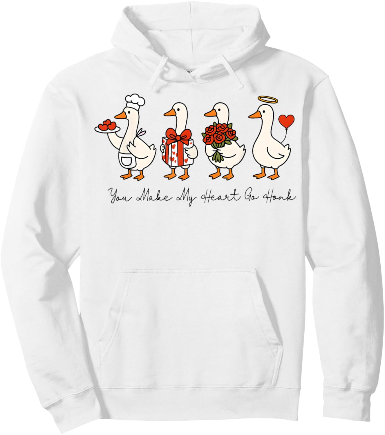 Valentine You Make My Heart Go Honk Funny Silly Goose Hoodie - Hoodie | White
