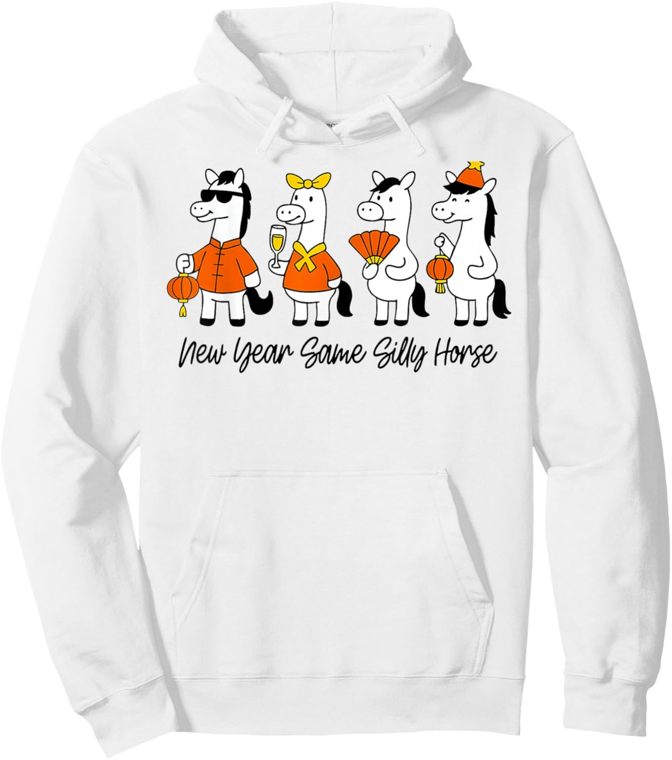 Humorous Silly Horse Lunar New Year Chinese Celebration Hoodie - Hoodie | White