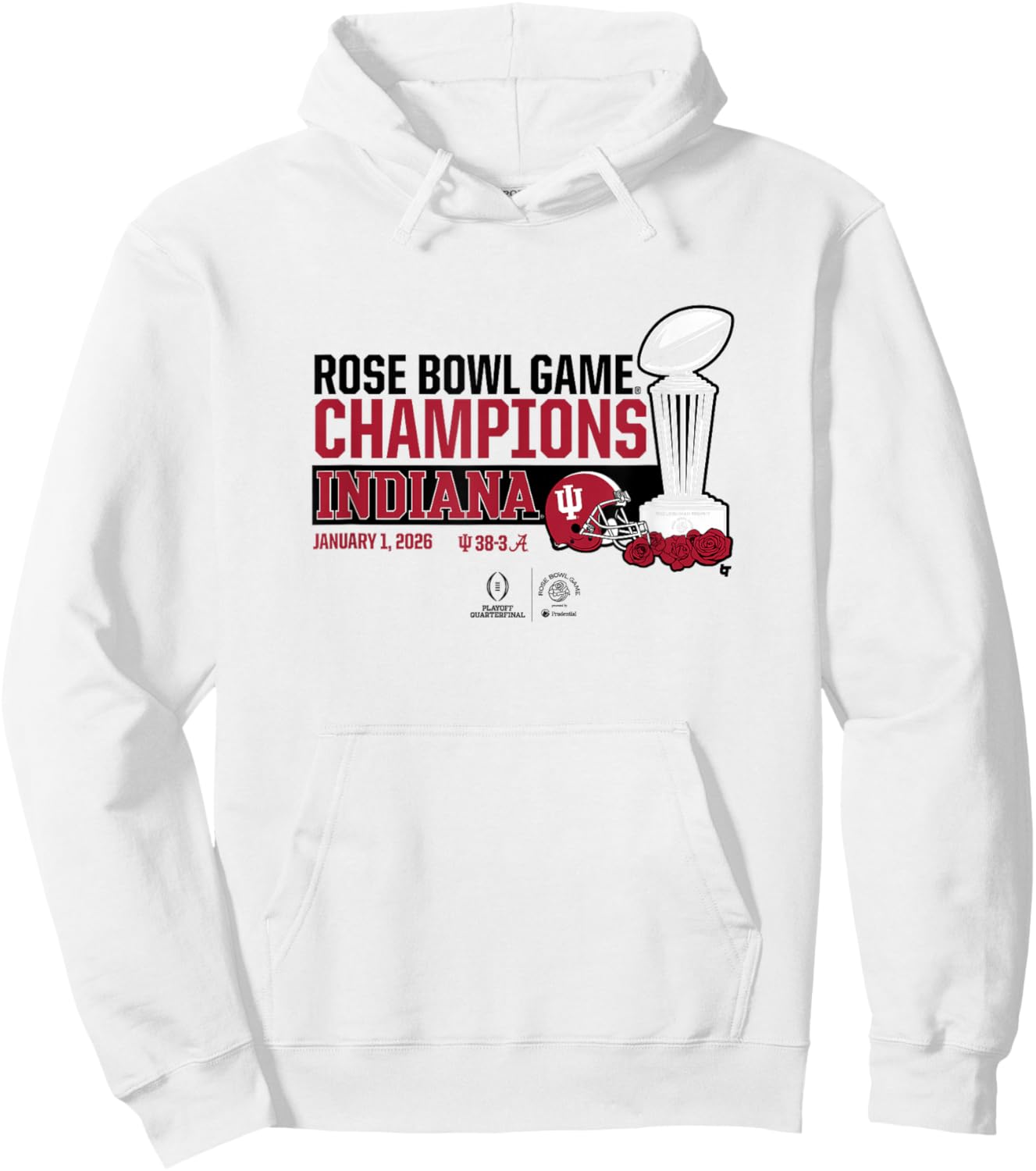 Indiana 2025-26 College Football Playoff Rose Bowl Trophy Hoodie - Hoodie | White